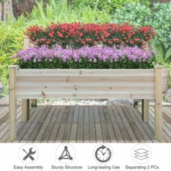 Outsunny 2 Tiers Fir Wooden Raised Garden Bed with Drainage Holes Elevated Planter Box Stand with Legs 2 Compartments and Sturdy Design -Cheap Planters Store unnamed file 210