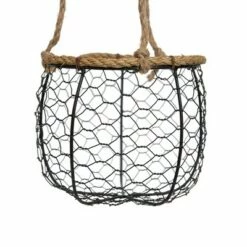 Hanging Basket Black Metal & Jute Planter - Foreside Home & Garden
