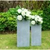 Rosemead Home & Garden, Inc. Set of 2 Tall Square Lightweight Concrete Planters Slate Gray - Rosemead Home & Garden, Inc.