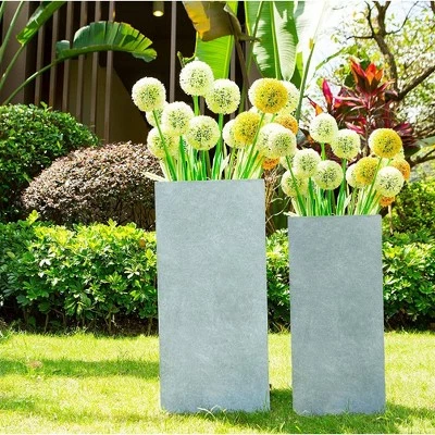 Rosemead Home & Garden, Inc. Set of 2 Tall Square Lightweight Concrete Planters Slate Gray - Rosemead Home & Garden, Inc. 4 Rosemead Home & Garden, Inc. Set of 2 Tall Square Lightweight Concrete Planters Slate Gray - Rosemead Home & Garden, Inc. - Image 2