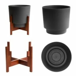 Hopson Planter with Wood Stand - Bloem Green