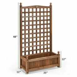 Costway 2 PCS Solid Wood Planter Box with Trellis Weather-Resistant 25"x11"x48"