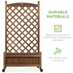 Best Choice Products 48in Mobile Wood Planter Box & Diamond Lattice Trellis, w/ Drainage Holes, Optional Wheels - Walnut -Cheap Planters Store unnamed file 2278