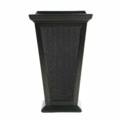 FCMP Outdoor MOD-WP3000-BLK-2 24-Inch Self Watering Freestanding Pedestal Home Wicker Planter Set of 2, Black