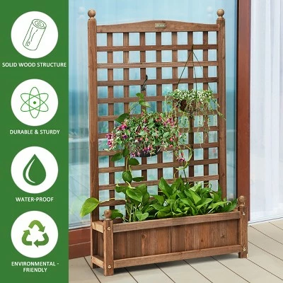 Costway Solid Wood Planter Box with Trellis Weather-Resistant Outdoor 25''x11''x48'' 7 Costway Solid Wood Planter Box with Trellis Weather-Resistant Outdoor 25''x11''x48'' - Image 5