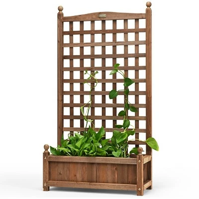 Costway Solid Wood Planter Box with Trellis Weather-Resistant Outdoor 25''x11''x48'' 11 Costway Solid Wood Planter Box with Trellis Weather-Resistant Outdoor 25''x11''x48'' - Image 9