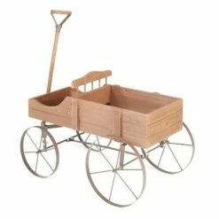 The Lakeside Collection Lakeside Wooden Country Planter Wagon with 2 Planting Sections