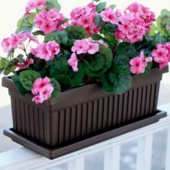 The HC Companies HC Companies 30 Inch Long Fluted Plastic Venetian Garden Window Container Planter Box for Indoor or Outdoor Flowers, Vegetables, or Succulents (Clay)