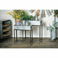 Olivia & May Set of 2 Farmhouse Rectangular Rolling Planters Galvanized Gray - Olivia & May