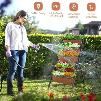 Costway 2PCS 5-Tier Vertical Raised Garden Bed Elevated Planter 5 Container Box 6 Costway 2PCS 5-Tier Vertical Raised Garden Bed Elevated Planter 5 Container Box - Image 4