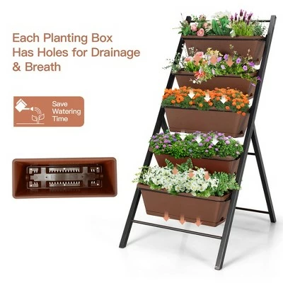 Costway 2PCS 5-Tier Vertical Raised Garden Bed Elevated Planter 5 Container Box 9 Costway 2PCS 5-Tier Vertical Raised Garden Bed Elevated Planter 5 Container Box - Image 7