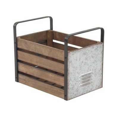 Olivia & May Set of 2 Rustic Wood and Iron Rectangular Storage Crates - Olivia & May 4 Olivia & May Set of 2 Rustic Wood and Iron Rectangular Storage Crates - Olivia & May - Image 2