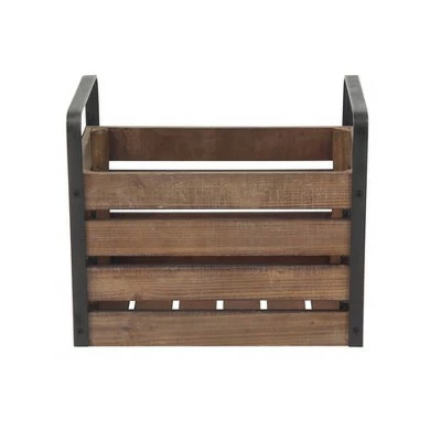 Olivia & May Set of 2 Rustic Wood and Iron Rectangular Storage Crates - Olivia & May 6 Olivia & May Set of 2 Rustic Wood and Iron Rectangular Storage Crates - Olivia & May - Image 4