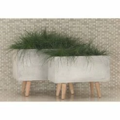 Olivia & May Set of 2 Contemporary Fiber Clay and Beech Wood Rectangular Box Planters - Olivia & Ma Dark Gray