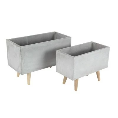 Olivia & May Set of 2 Contemporary Fiber Clay and Beech Wood Rectangular Box Planters - Olivia & Ma Dark Gray 7 Olivia & May Set of 2 Contemporary Fiber Clay and Beech Wood Rectangular Box Planters - Olivia & Ma Dark Gray - Image 6