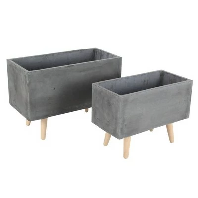 Olivia & May Set of 2 Contemporary Fiber Clay and Beech Wood Rectangular Box Planters - Olivia & Ma Dark Gray 8 Olivia & May Set of 2 Contemporary Fiber Clay and Beech Wood Rectangular Box Planters - Olivia & Ma Dark Gray - Image 7