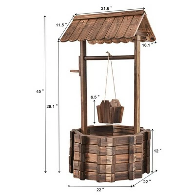 Costway Outdoor Wooden Wishing Well Bucket Flower Plants Planter Patio Garden Home Decor 3 Costway Outdoor Wooden Wishing Well Bucket Flower Plants Planter Patio Garden Home Decor