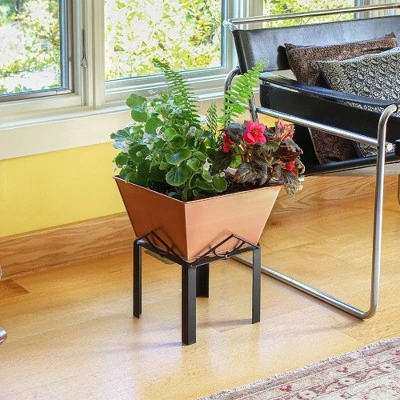 12.25"Hx12.25"W Indoor/Outdoor Square Copper Plated Galvanized Steel Flower Box with Black Wrought Iron Plant Stand - ACHLA Designs 3 12.25"Hx12.25"W Indoor/Outdoor Square Copper Plated Galvanized Steel Flower Box with Black Wrought Iron Plant Stand - ACHLA Designs