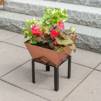 12.25"Hx12.25"W Indoor/Outdoor Square Copper Plated Galvanized Steel Flower Box with Black Wrought Iron Plant Stand - ACHLA Designs 4 12.25"Hx12.25"W Indoor/Outdoor Square Copper Plated Galvanized Steel Flower Box with Black Wrought Iron Plant Stand - ACHLA Designs - Image 2