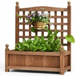 Costway 2 PCS Solid Wood Planter Box with Trellis Weather-Resistant 25"x11"x30" -Cheap Planters Store unnamed file 2530