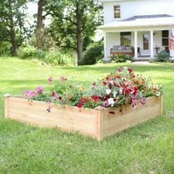 Sunnydaze Decor Sunnydaze Outdoor Square Wood Raised Garden Bed for Flower, Vegetable, and Herb Gardening - 48" Square - Brown