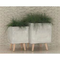 Olivia & May Set of 2 Rustic Fiber Clay Square Cube Planters - Olivia & May