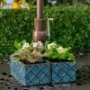 Handmade Glazed Ceramic Trellis Umbrella Half Rectangular Planter Blue Alfresco Home LLC