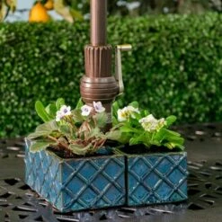 Handmade Glazed Ceramic Trellis Umbrella Half Rectangular Planter Blue Alfresco Home LLC