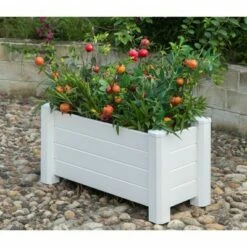 Gardenised White Vinyl Traditional Fence Design Garden Bed Elevated Screwless Raised Planter Box