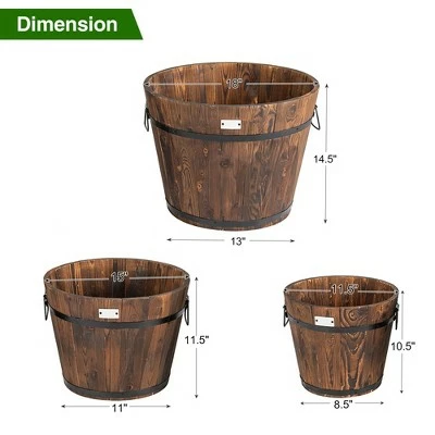 Costway 3 pcs Wooden Planter Barrel Set Decorative Flower Bed Multiple Size 3 Costway 3 pcs Wooden Planter Barrel Set Decorative Flower Bed Multiple Size