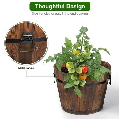 Costway 3 pcs Wooden Planter Barrel Set Decorative Flower Bed Multiple Size 7 Costway 3 pcs Wooden Planter Barrel Set Decorative Flower Bed Multiple Size - Image 5