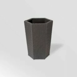 Hexagonal Resin Wicker Vista Planter Gray - DMC Products