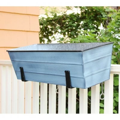 24"W Rectangular Nantucket Blue Galvanized Steel Flower Box with Black Wrought Iron Clamp-On Brackets - ACHLA Designs 3 24"W Rectangular Nantucket Blue Galvanized Steel Flower Box with Black Wrought Iron Clamp-On Brackets - ACHLA Designs