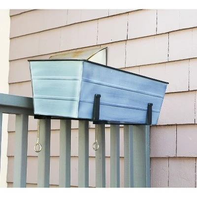 24"W Rectangular Nantucket Blue Galvanized Steel Flower Box with Black Wrought Iron Clamp-On Brackets - ACHLA Designs 4 24"W Rectangular Nantucket Blue Galvanized Steel Flower Box with Black Wrought Iron Clamp-On Brackets - ACHLA Designs - Image 2