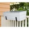 24"W Rectangular Flower Box Whitewashed Galvanized Steel with Black Wrought Iron Clamp-On Brackets - ACHLA Designs