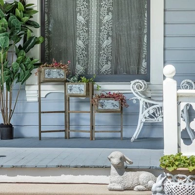 3 Tier Rectangular Wooden Plant Stand With Metal Plate - Alpine Corporation 3 3 Tier Rectangular Wooden Plant Stand With Metal Plate - Alpine Corporation