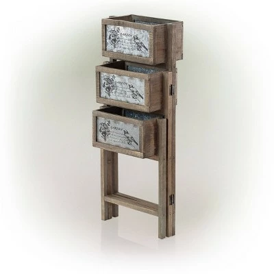 3 Tier Rectangular Wooden Plant Stand With Metal Plate - Alpine Corporation 5 3 Tier Rectangular Wooden Plant Stand With Metal Plate - Alpine Corporation - Image 3