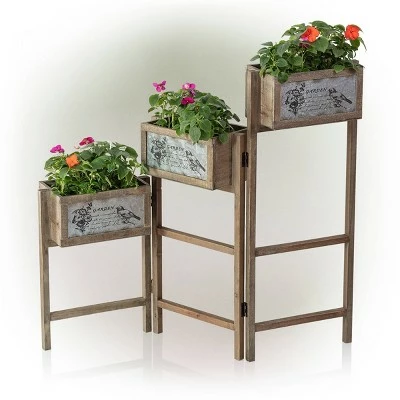 3 Tier Rectangular Wooden Plant Stand With Metal Plate - Alpine Corporation 6 3 Tier Rectangular Wooden Plant Stand With Metal Plate - Alpine Corporation - Image 4