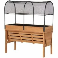 Outsunny Wood Raised Garden Bed with Sunshade Canopy, Planting Box, Outdoor Vegetable Flower Container, Orange and Black -Cheap Planters Store unnamed file 2722