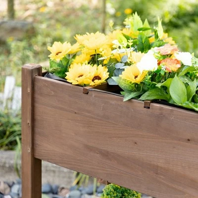 Outsunny 49'' x 21'' x 34'' Raised Garden Bed w/ 8 Grow Grids, Outdoor Wood Plant Box Stand w/ Folding Side Tables and Lockable Wheels for Vegetable Flower Herb 7 Outsunny 49'' x 21'' x 34'' Raised Garden Bed w/ 8 Grow Grids, Outdoor Wood Plant Box Stand w/ Folding Side Tables and Lockable Wheels for Vegetable Flower Herb - Image 5