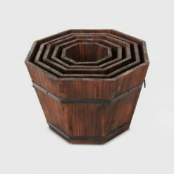 5pc Barrel Style Octagonal Wooden Planters Brown - Leisure Season -Cheap Planters Store unnamed file 2748