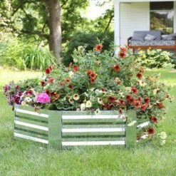 Sunnydaze Decor Sunnydaze Corrugated Galvanized Steel Hexagon Raised Garden Bed Kit for Vegetables, Plants, and Flowers - 40" W x 12" H - Silver