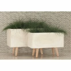 Olivia & May Set of 2 Rectangular Planters with Wooden Legs - Olivia & May