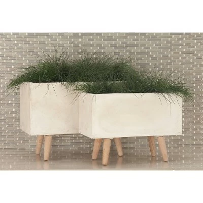 Olivia & May Set of 2 Rectangular Planters with Wooden Legs - Olivia & May 3 Olivia & May Set of 2 Rectangular Planters with Wooden Legs - Olivia & May