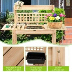 Costway Garden Potting Bench Workstation Table w/Sliding Tabletop Sink Shelves -Cheap Planters Store unnamed file 2793