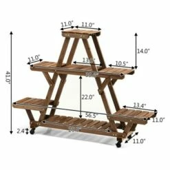 Costway Wooden Plant Stand w/Wheels Pots Holder Display Shelf 56.5'' x 11'' x 41''