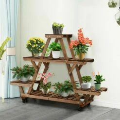 Costway Wooden Plant Stand w/Wheels Pots Holder Display Shelf 56.5'' x 11'' x 41'' -Cheap Planters Store unnamed file 2810