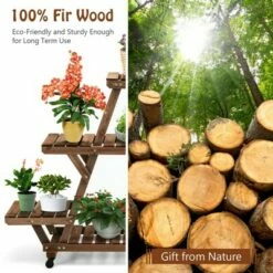 Costway Wooden Plant Stand w/Wheels Pots Holder Display Shelf 56.5'' x 11'' x 41'' -Cheap Planters Store unnamed file 2814