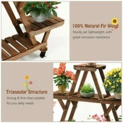 Costway Wooden Plant Stand w/Wheels Pots Holder Display Shelf 56.5'' x 11'' x 41'' -Cheap Planters Store unnamed file 2816