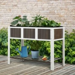 Outsunny 47'' Wooden Raised Garden Bed with Countryside Design Elevated Planter Box Stand with Spacious Area for Planting Open Storage Shelf